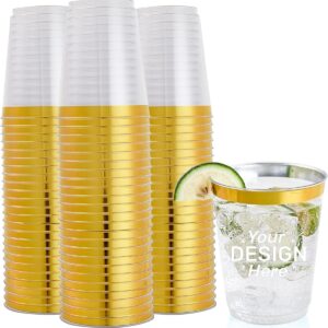 10oz Gold Rim Plastic Airline Cups