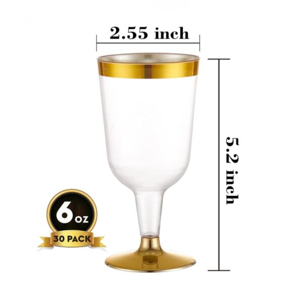 6oz Plastic Wine Glasses With Gold Rim - Image 2