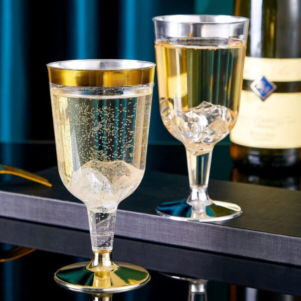 6oz Plastic Wine Glasses With Gold Rim - Image 4