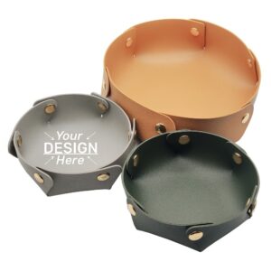 Leather Folding Round Storage Tray