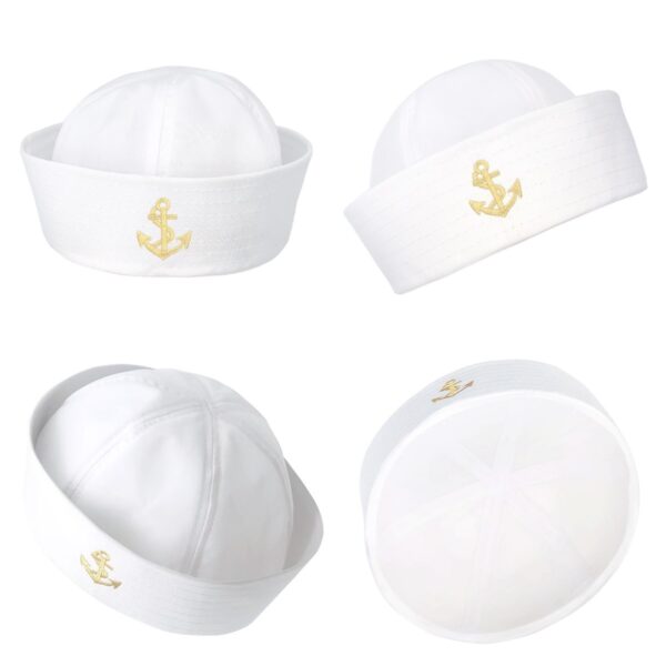 White Embroidery Sailor Captain Hat - Image 3