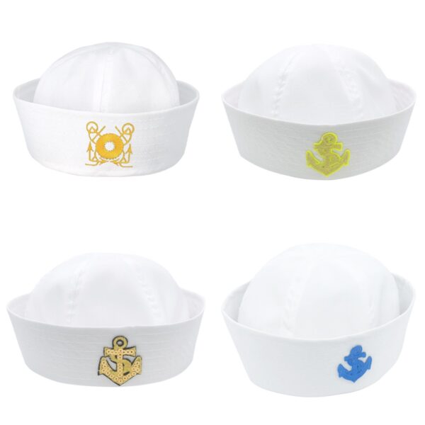 White Embroidery Sailor Captain Hat - Image 5