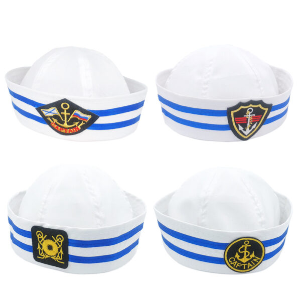 White Embroidery Sailor Captain Hat - Image 6
