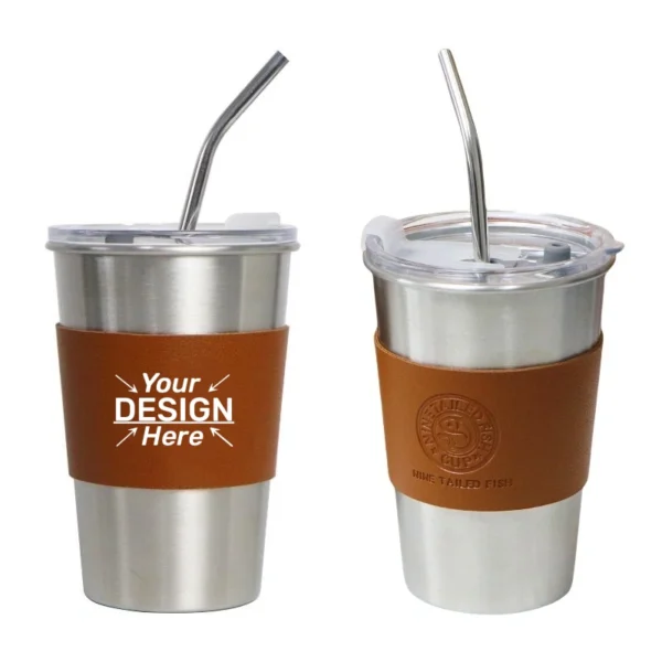 Straw Coffee Mug with Leather Sleeve