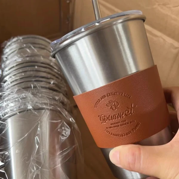Straw Coffee Mug with Leather Sleeve - Image 10