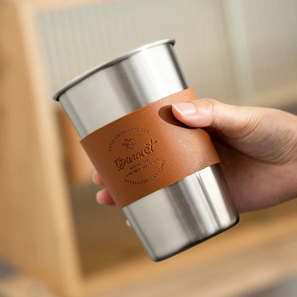 Straw Coffee Mug with Leather Sleeve - Image 3