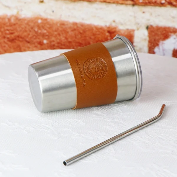 Straw Coffee Mug with Leather Sleeve - Image 4