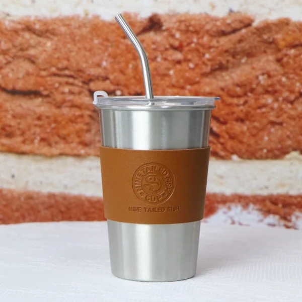 Straw Coffee Mug with Leather Sleeve - Image 6