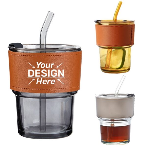 Glass Straw Cup with Leather Sleeve