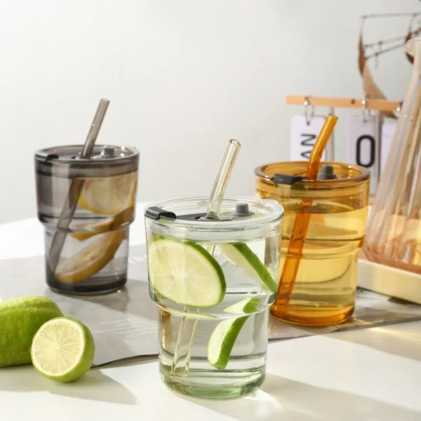 Glass Straw Cup with Leather Sleeve - Image 4