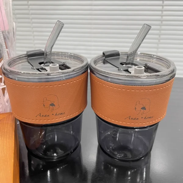 Glass Straw Cup with Leather Sleeve - Image 7