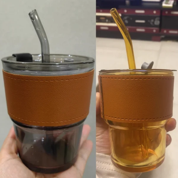 Glass Straw Cup with Leather Sleeve - Image 8